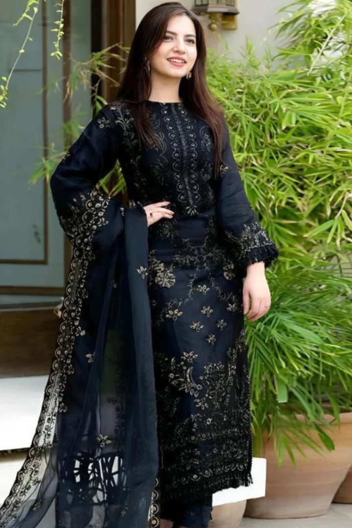 Black Noir Embroidered Lawn Unstitched 3 Piece Suit with Embroidered Chiffon Dupatta for Women
