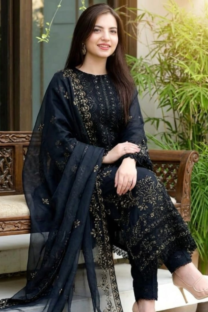 Black Noir Embroidered Lawn Unstitched 3 Piece Suit with Embroidered Chiffon Dupatta for Women
